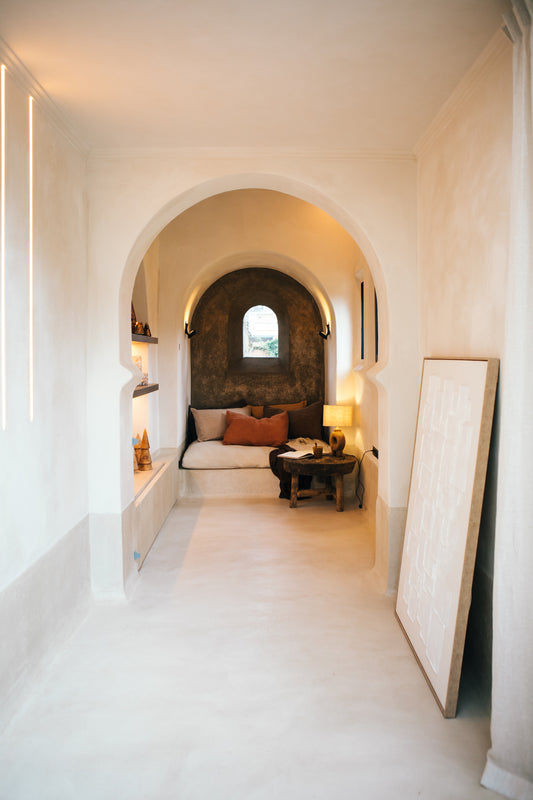 Beige/witte canvas muurdecoratie LEO