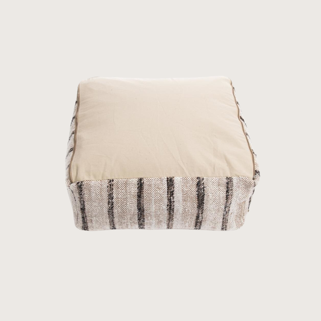Beige bruin gestreepte poef NOAH