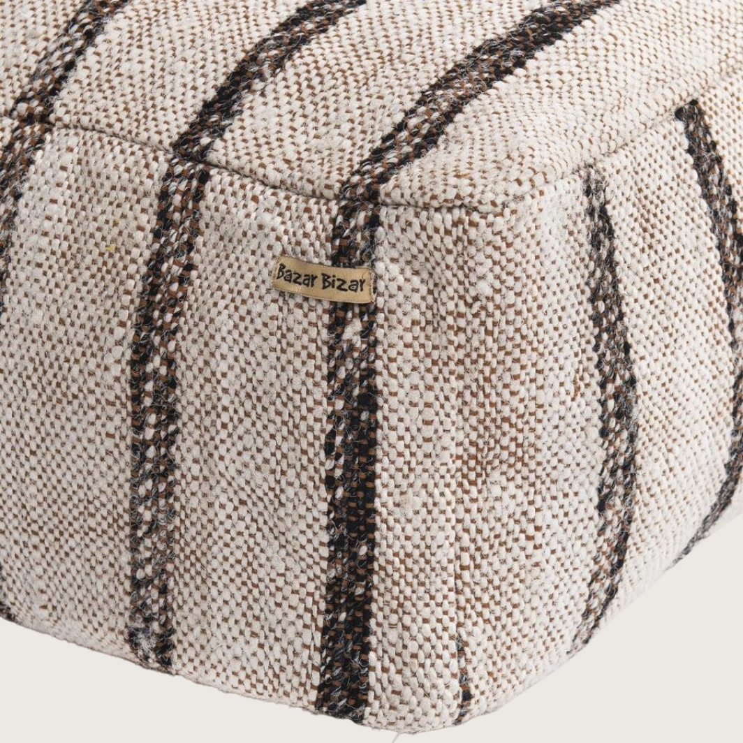 Beige bruin gestreepte poef NOAH