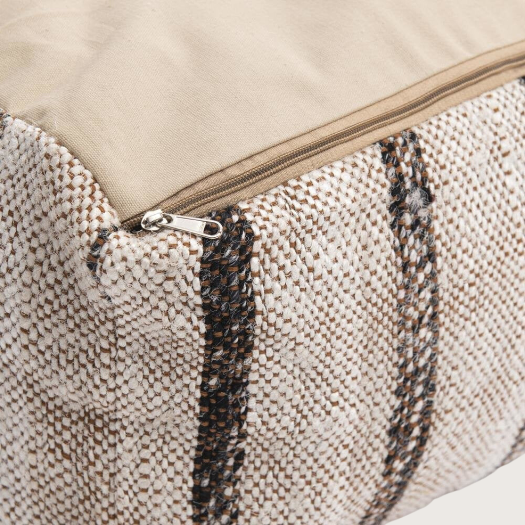 Beige bruin gestreepte poef NOAH