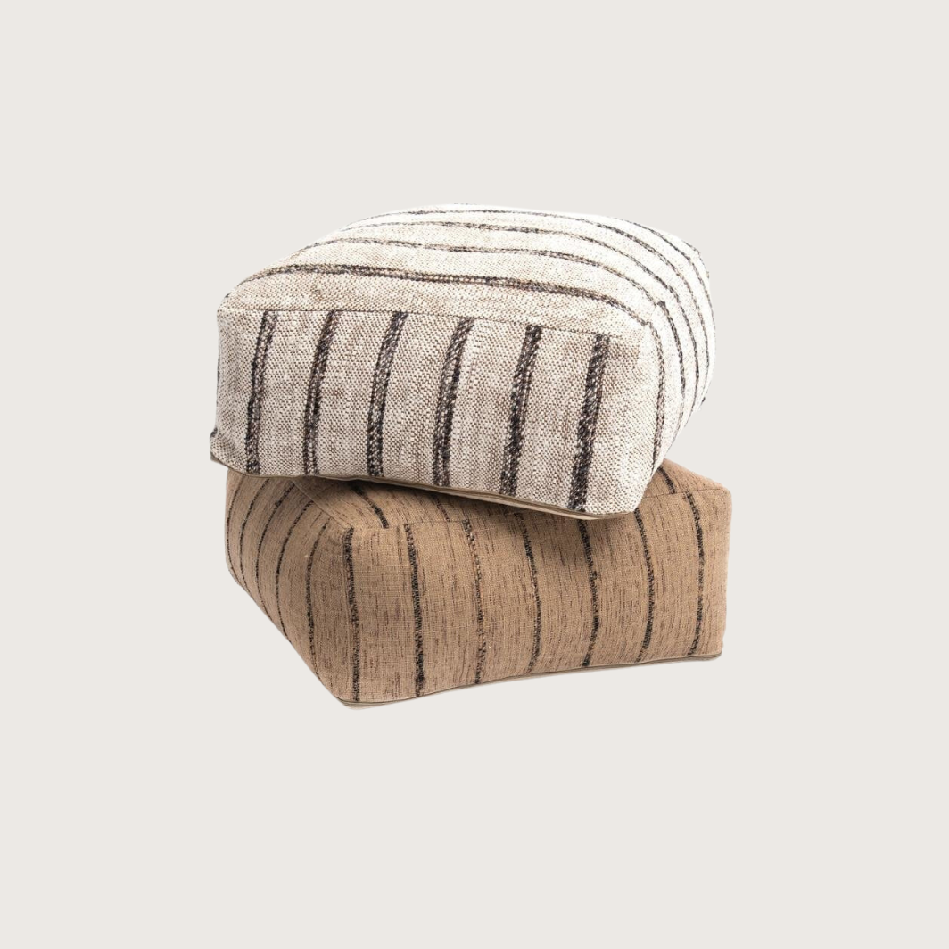 Beige bruin gestreepte poef NOAH