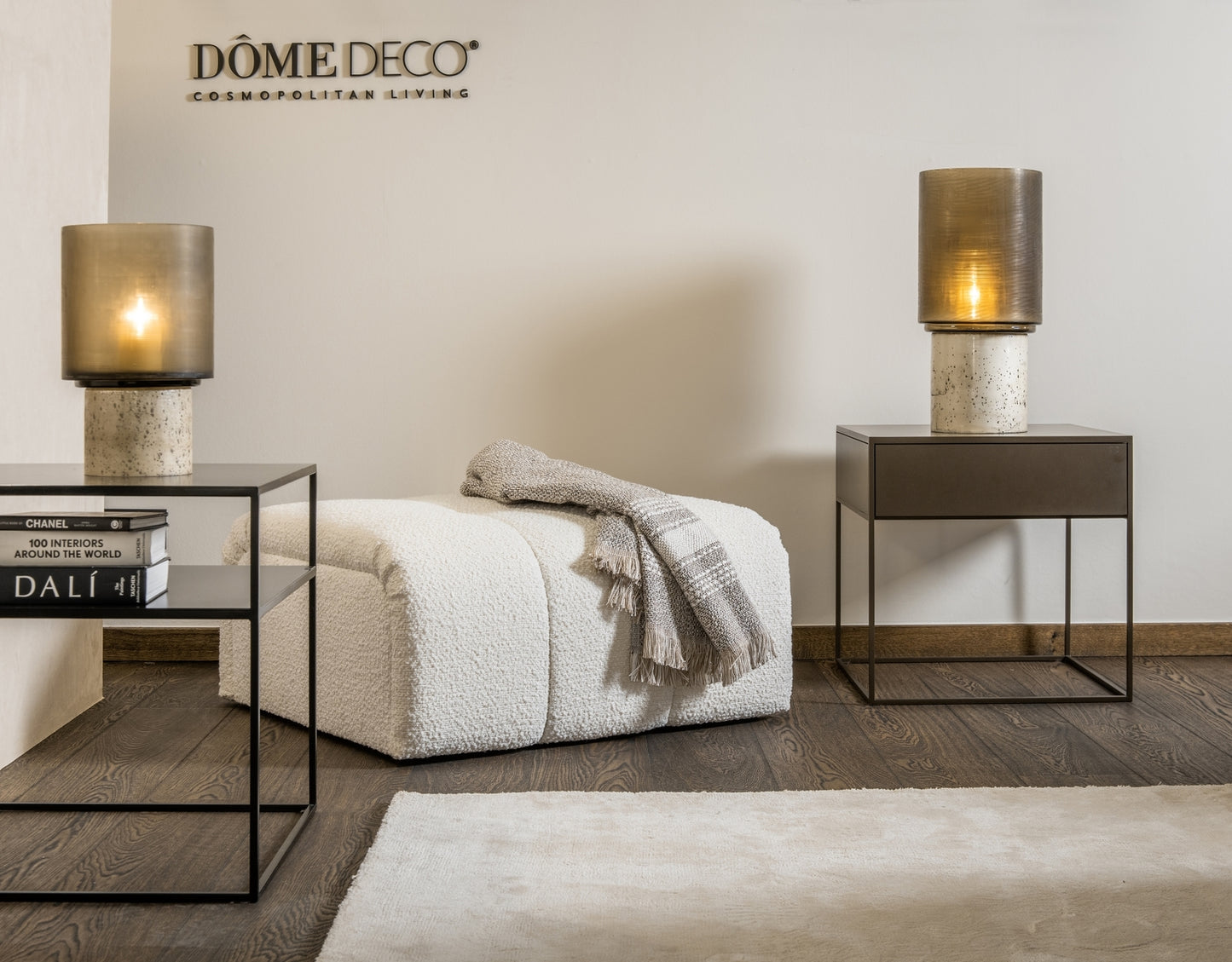 Bruin/beige windlichten met steenstructuur LUUK