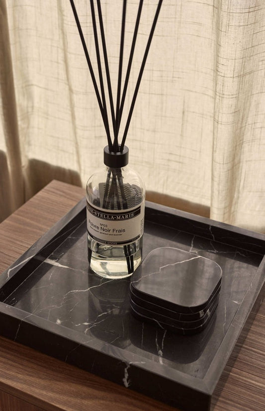 Zwarte vierkante marmeren dienblad MASE