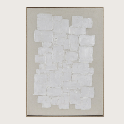 Beige/witte canvas muurdecoratie LEO