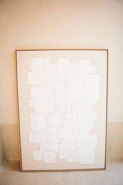 Beige/witte canvas muurdecoratie LEO