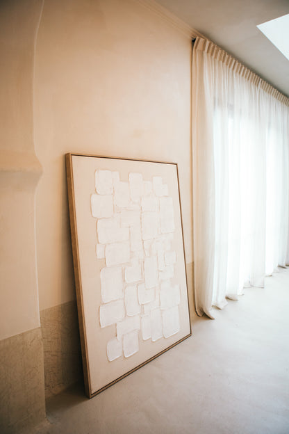Beige/witte canvas muurdecoratie LEO