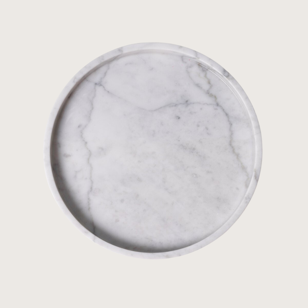 Witte ronde marmeren dienblad MILA