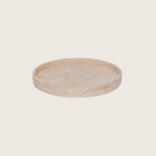 Beige ronde travertine dienblad MILA